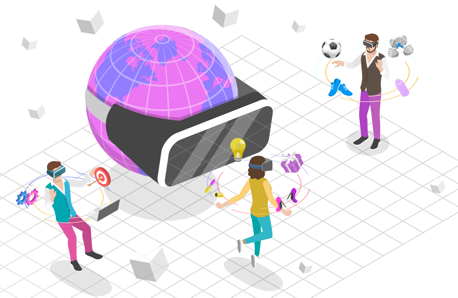 3D Isometric Flat Conceptual Illustration of Metaverse Virtual Worlds